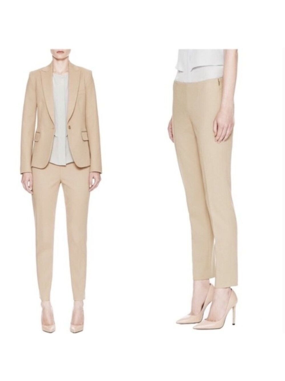 Theory Belisa Bistretch Trousers Ankle Slim Fit Tan Size 4